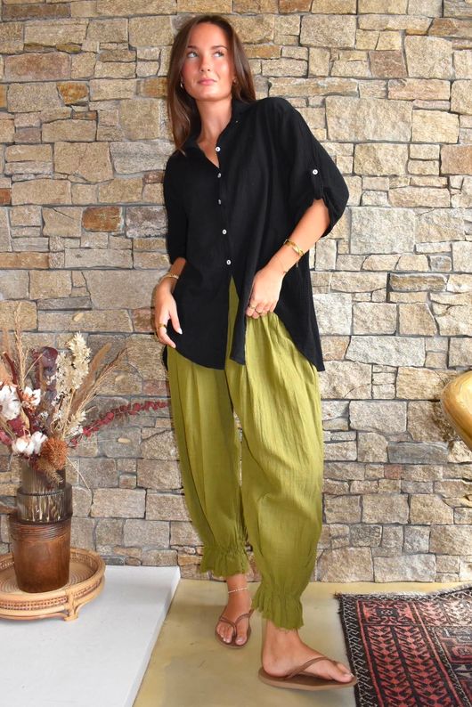 Pia Pillow Cotton Embroidered Tile Classic Shirt Black